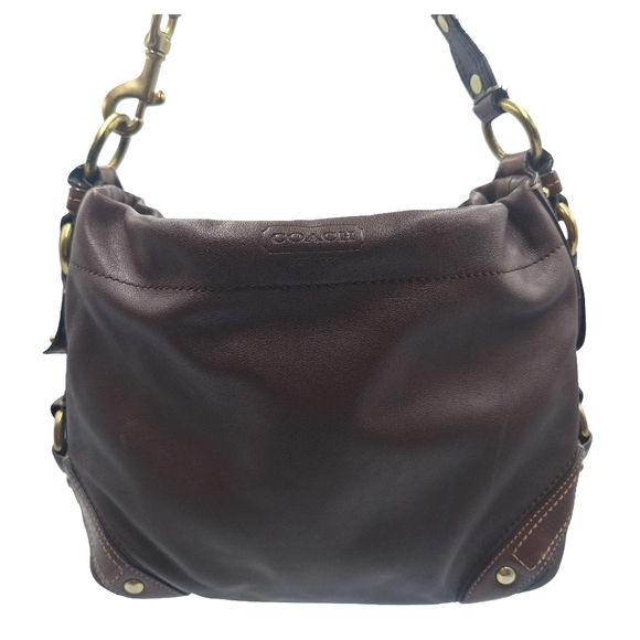 Vintage 90s Coach Carly 10615 Brown Leather Studded Hobo Bag - Picture 4 of 16